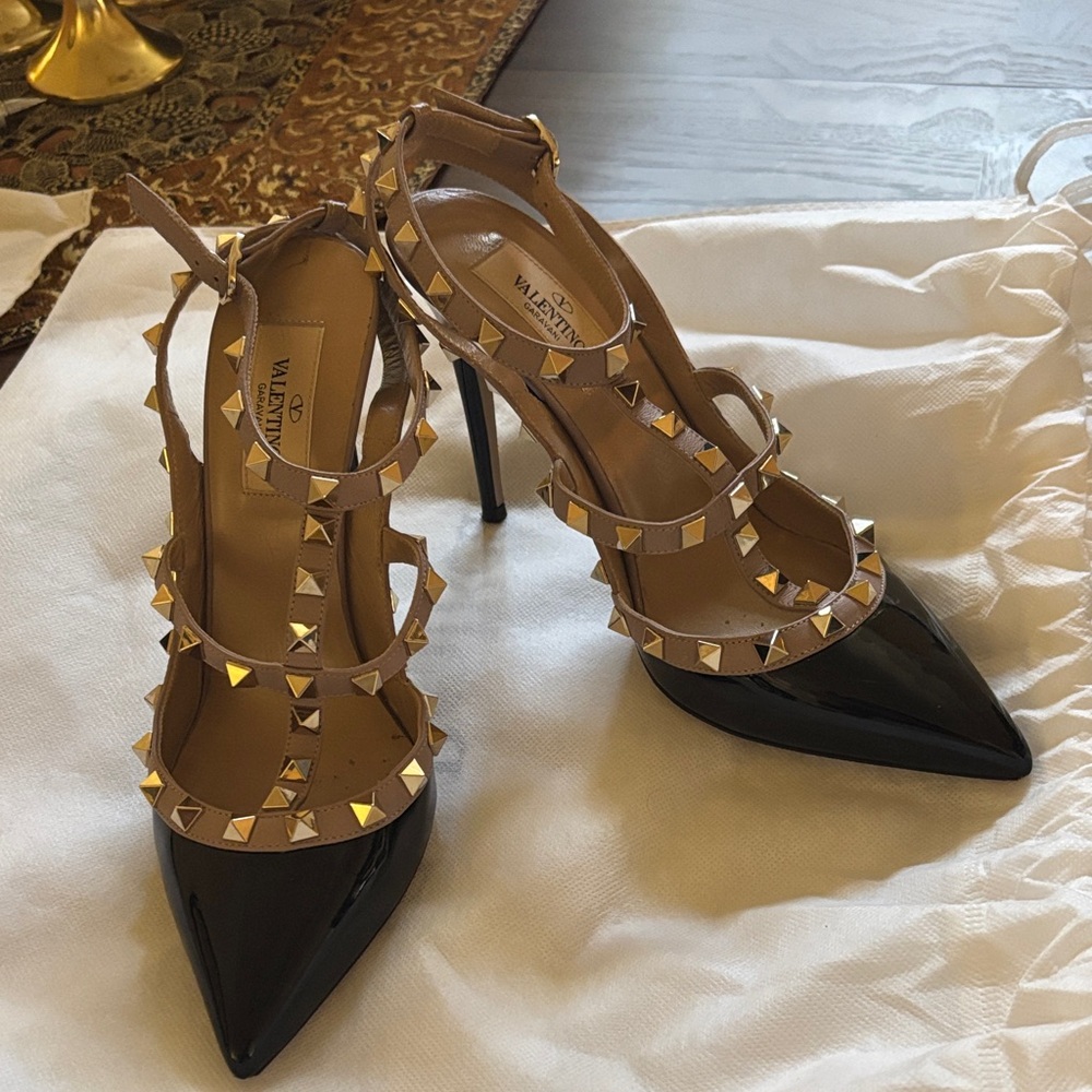 Valentino Black and Tan Rockstud Heels